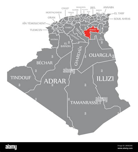 Biskra red highlighted in map of Algeria Stock Vector Image & Art - Alamy