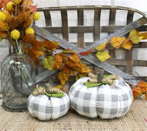 Buffalo Check Fabric Pumpkins Set Of 2 Stuffed Pumpkin Gray Etsy