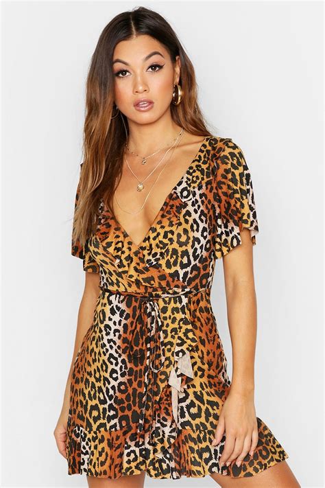 Leopard Wrap Ruffle Tea Dress Boohoo Tea Dress Cami Dress Dress Up