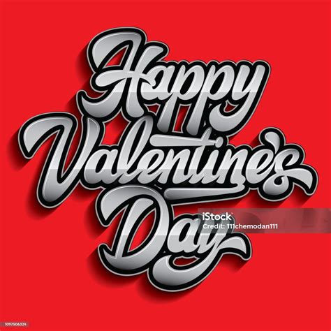 Calligraphic Stylish Vector Inscription Happy Valentines Day On Red