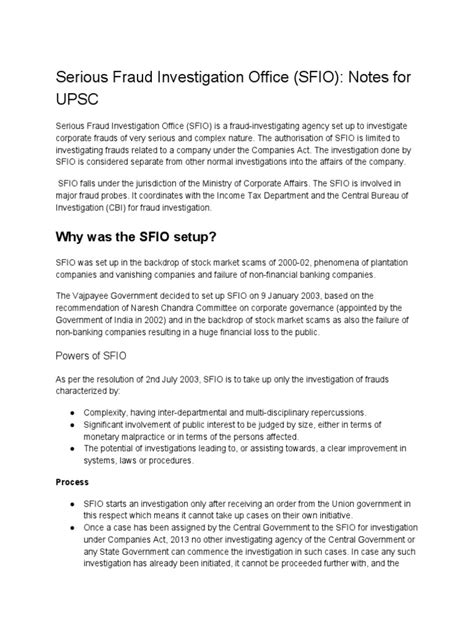 Serious Fraud Investigation Office Sfio Notes For Upsc Why Was The