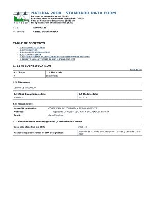 Fillable Online Natura Standard Data Form Magrama Gob Es Fax