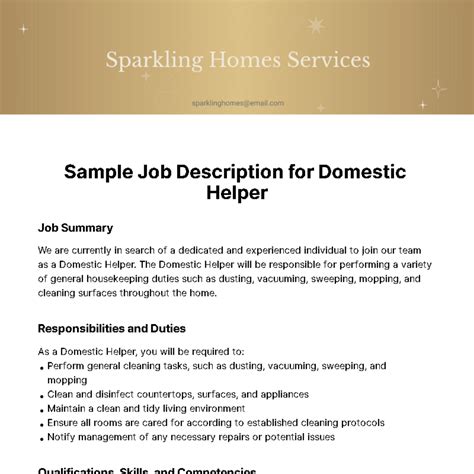 Sample Job Description For Domestic Helper Template Edit Online