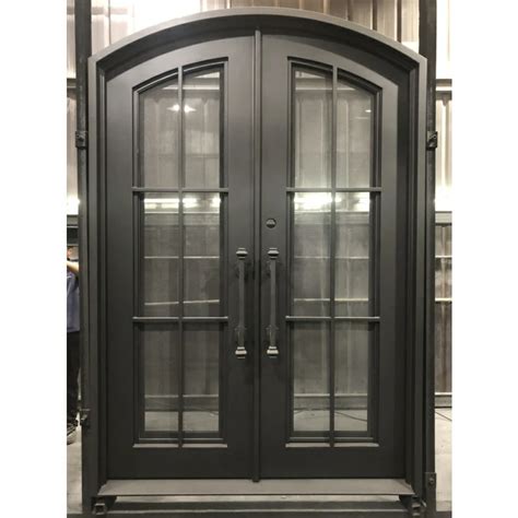 Classic Style Iron Double Door With Tempered Glass Wrought Iron Door