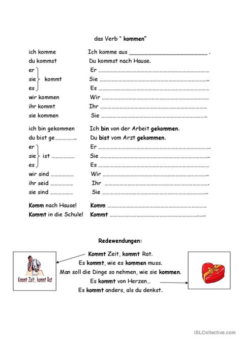 kommen und gehen allgemeine Deutsch DAF Arbeitsblätter pdf doc