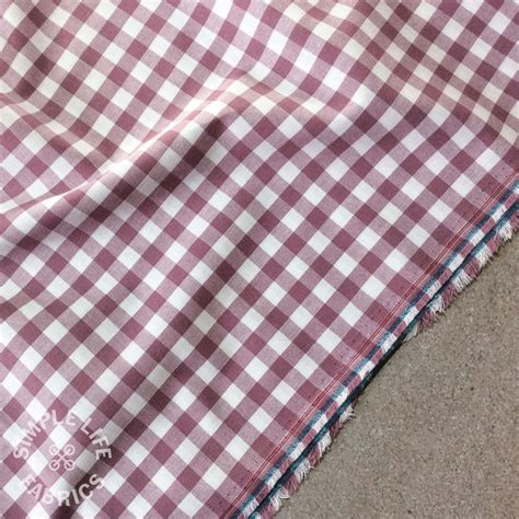 Gingham Fabric Cotton Checks Yarn Dyed Mauve Oeko Tex Per Half Metre