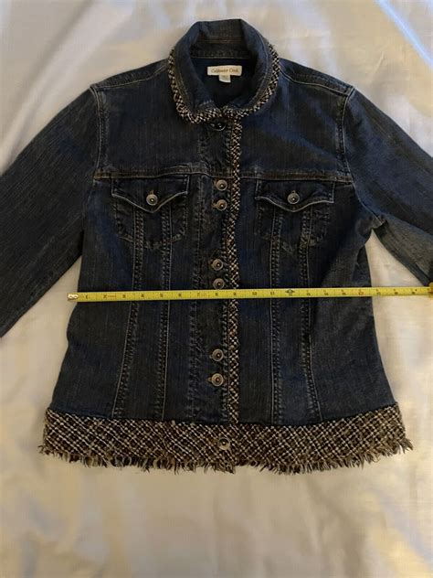 COLDWATER CREEK DENIM JACKET WOMANS SIZE 14 BUTTON DOWN BOHO FRINGE