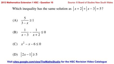 2013 Maths Extension 1 HSC Q10 Find Inequality Equivalent To Absolute