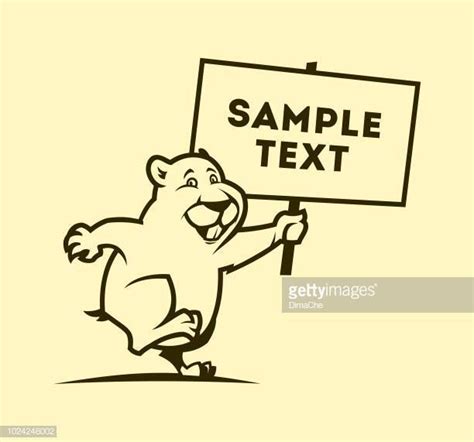 Cute Cartoon Gopher Mascot Outline Silhouette Holding Sign Board With