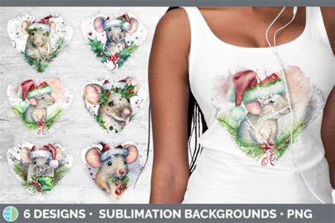 Christmas Mouse Heart Distressed Clipart Graphic By Enliven Designs