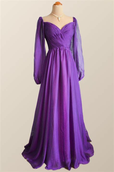 Long Sleeves Purple A Line Long Formal Dress In 2023 Purple Long