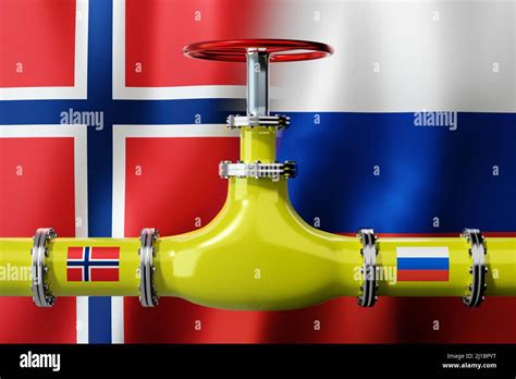 Gas Pipeline Flags Of Norway And Russia 3D Illustration Stock Photo