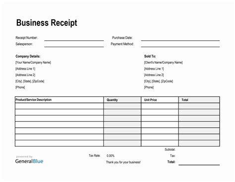 Free Excel Receipt Templates