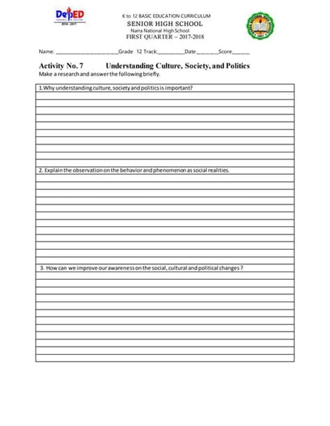 7understanding Culture Society And Politics Activity Sheets Pdf