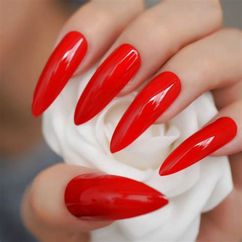 Extra Long Sharp Stiletto Red False Nails Tips Pointed Stilettos Press