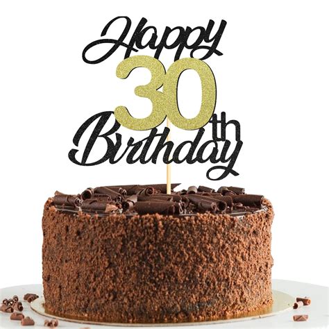 Buy Sumerk Happy 30th Birthday Cake Toppers Black Gold Glitter 30th