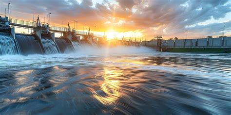 O Pôr Do Sol Na Central Hidrelétrica Um Símbolo De Energia Renovável E Limpa A Partir Da água