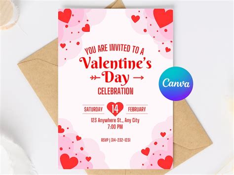 Editable Valentine S Day Party Invitation Pink Red Hearts Invite