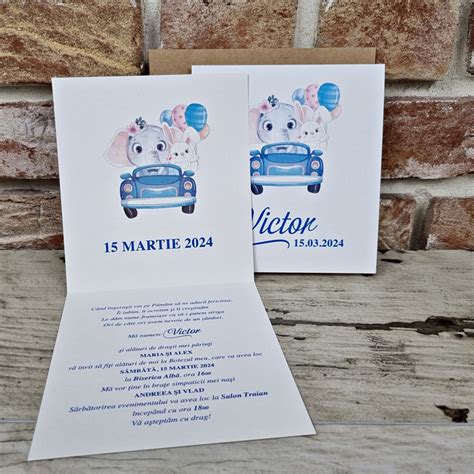 Invitatie De Botez Clasica Albastra Cu Elefant Cod