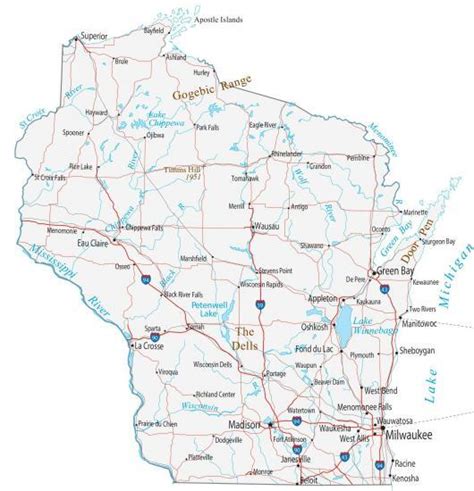 Wisconsin Lakes and Rivers Map - GIS Geography