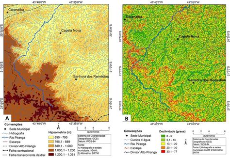 Bacia Do Alto Rio Piranga A Mapa De Hipsometria B Mapa De