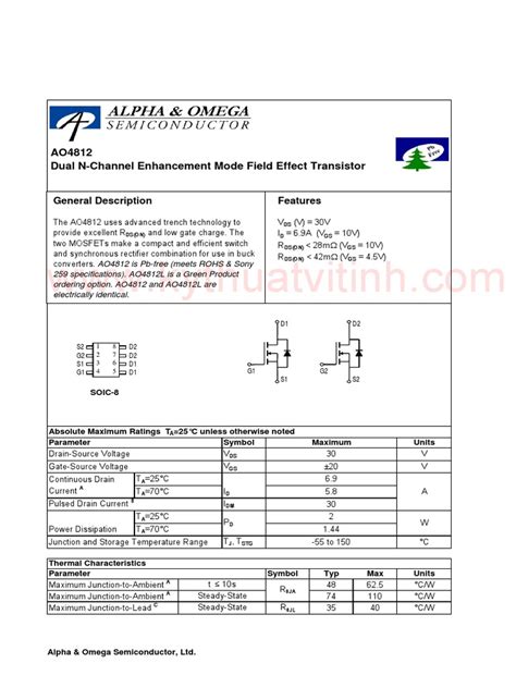 AO4812 | PDF | Field Effect Transistor | Diode