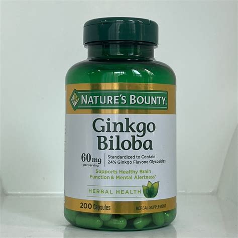 Nature S Bounty Ginkgo Biloba 60mg 200 Capsules การทำงานตามปกติของสมองและความตื่นตัว Shopee