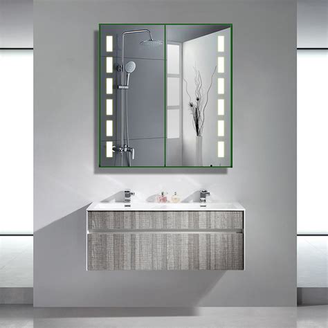 Double Door Bathroom Mirror Cabinet With Led Lighting