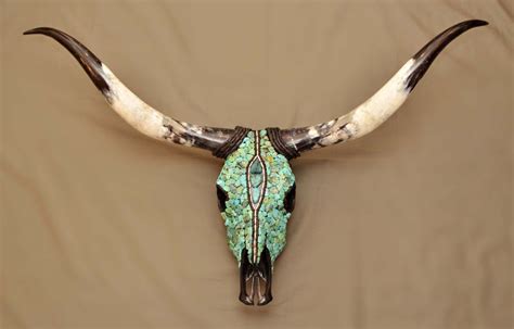 Longhorn Steer Skull With Kingman Turquoise Overlay And Silver Etsy