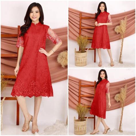 Jual Baju Dress Pesta Wanita Model Terbaru Kekinian Kondangan Imlek