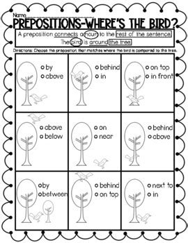 Prepositions Identification Worksheet This Worksheet Has A Chart With A