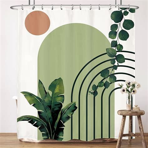 Mid Century Tropical Oasis Vibrant Green Leaf Shower Curtain With