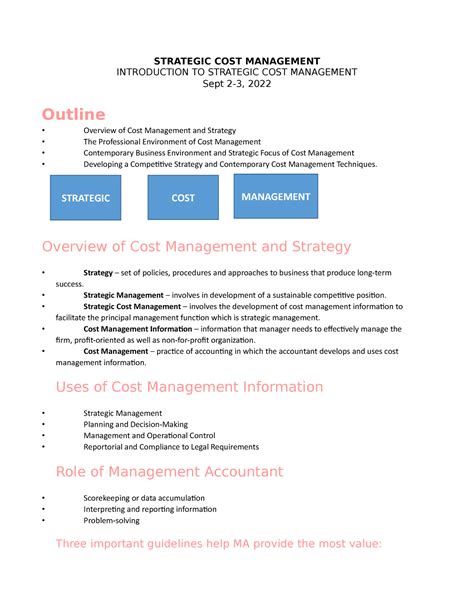 Strategic Cost Management Strategic Cost Management Introduction To Strategic Cost Management