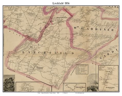 Litchfield 1856 Old Town Map With Homeowner Names Maine Reprint Genealogy Kennebec County Me Tm