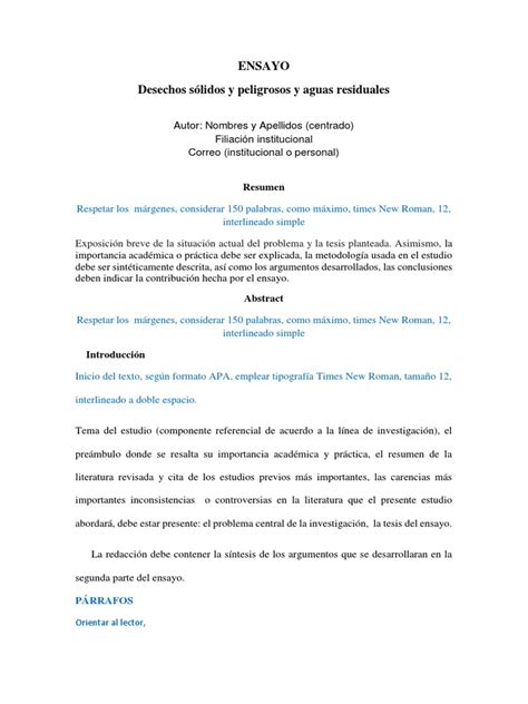 Formato De Ensayo Pdf Ensayos Estilo Apa