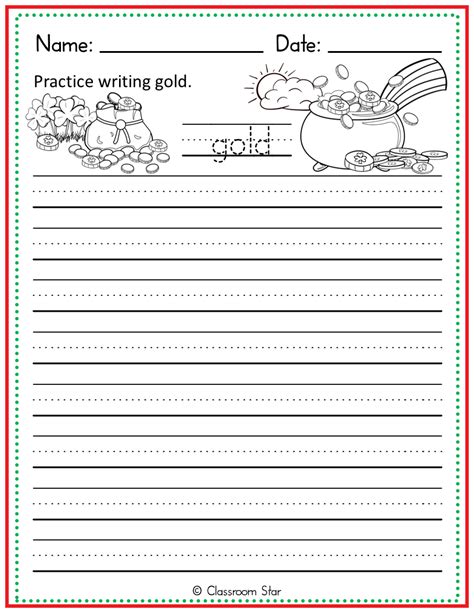 St Patrick S Day Practice Writing Gold Classroom Star Worksheets