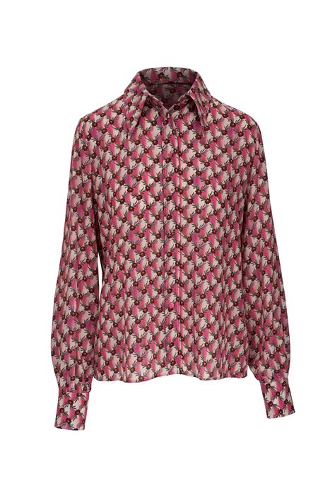 Etro Pink Floral Print Silk Crêpe De Chine Blouse