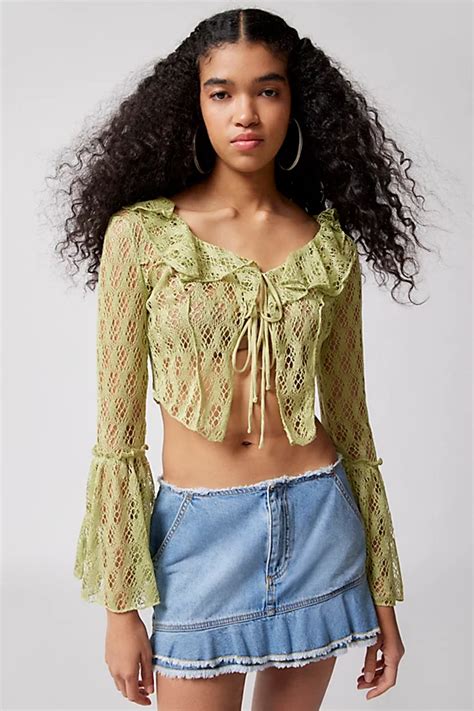 Urban Outfitters Uo Gossamer Crochet Flyaway Top In Green Modesens