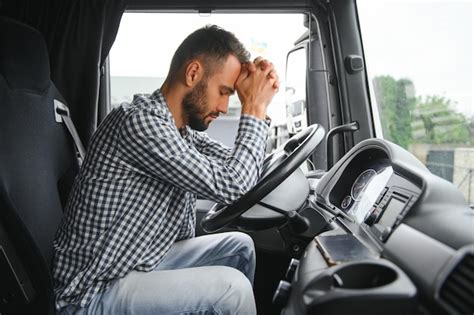 Premium Photo Portrait Of Tired Truck Driver Feeling Sleepy And Sick