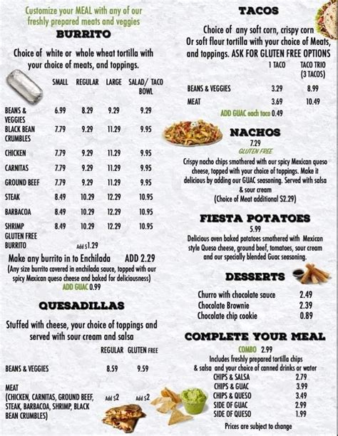 Guac Mexi Grill Menu Canada Latest Prices