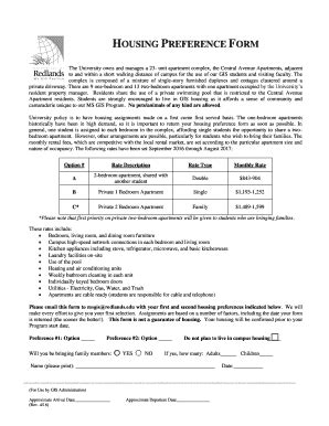 Fillable Online Housing Preference Form University Of Redlands Fax