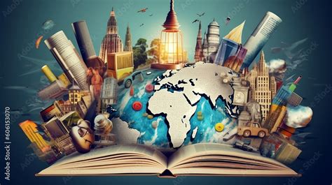 Education And Intelligence Collage With Global Travel Theme Bulb