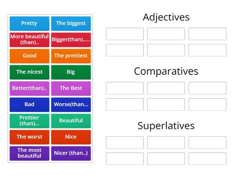 Comparative And Superlative Adjectives Ordenar Por Grupo