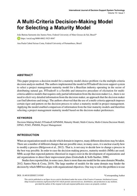 Pdf A Multi Criteria Decision Making Model For Selecting A Maturity Model