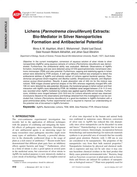 Pdf Lichens Parmotrema Clavuliferum Extracts Bio Mediator In