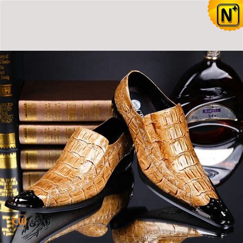 Men's Embossed Patent Leather Dress Shoes Yellow CW751528