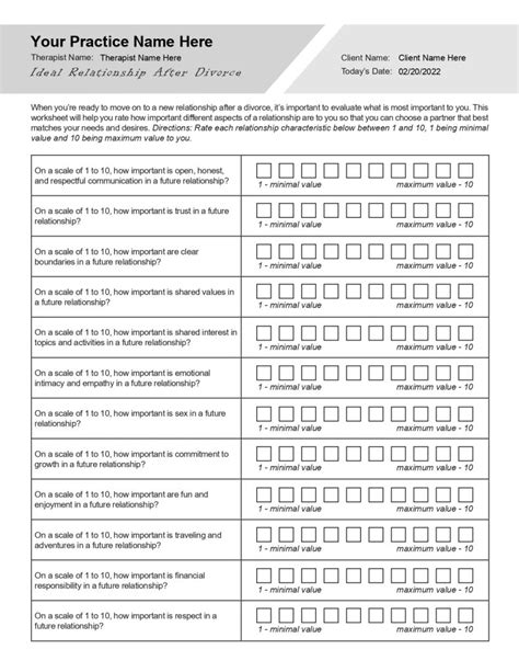 Ideal Relationship After Divorce Worksheet Editable Fillable Printable Pdf