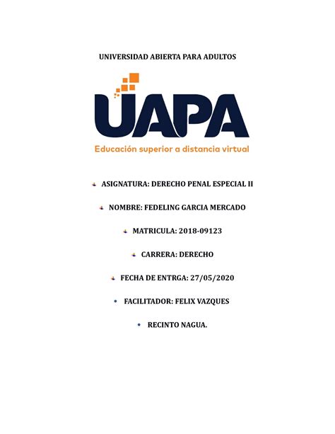 Tarea Derecho Penal Apuntes Universidad Abierta Para Adultos