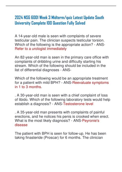 2024 NSG 6001 Week 3 Midterm Quiz Latest Update South University