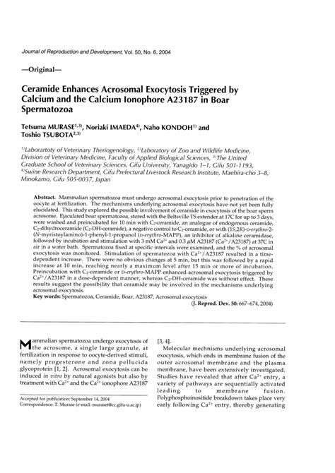 Pdf Ceramide Enhances Acrosomal Exocytosis Triggered By Calcium And